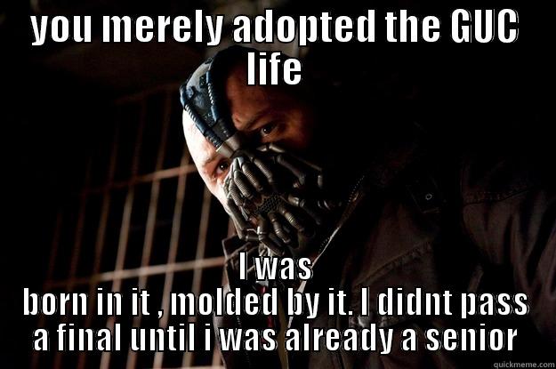 GUC seniors to GUC freshmen - YOU MERELY ADOPTED THE GUC LIFE I WAS BORN IN IT , MOLDED BY IT. I DIDNT PASS A FINAL UNTIL I WAS ALREADY A SENIOR Angry Bane