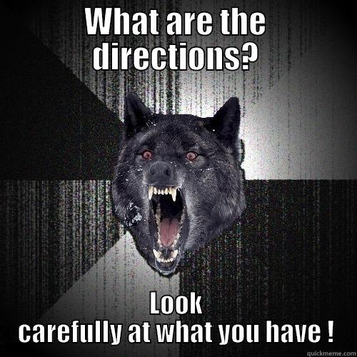 WHAT ARE THE DIRECTIONS? LOOK CAREFULLY AT WHAT YOU HAVE ! Insanity Wolf