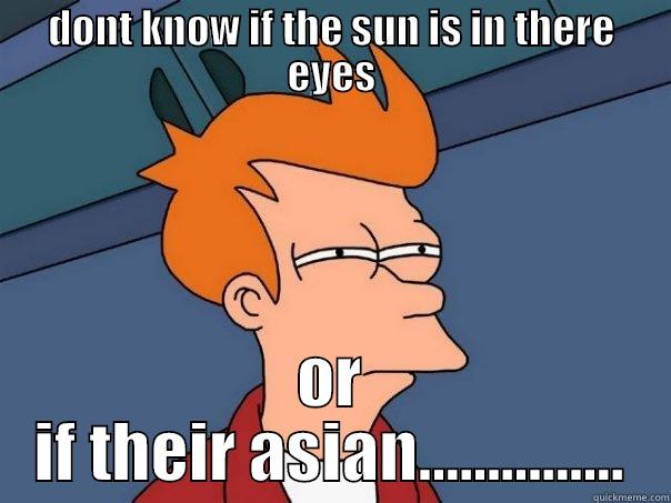 DONT KNOW IF THE SUN IS IN THERE EYES OR IF THEIR ASIAN............... Futurama Fry