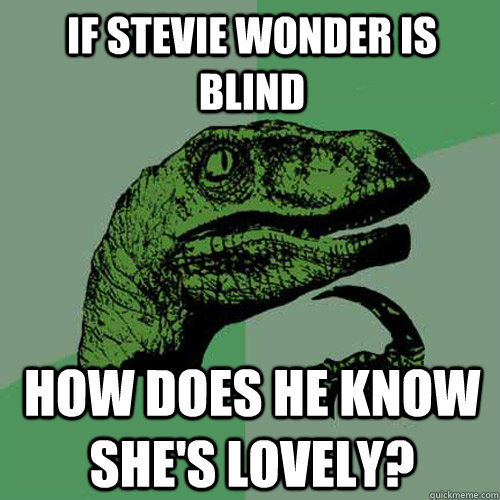 If stevie wonder is blind how does he know she's lovely?  Philosoraptor