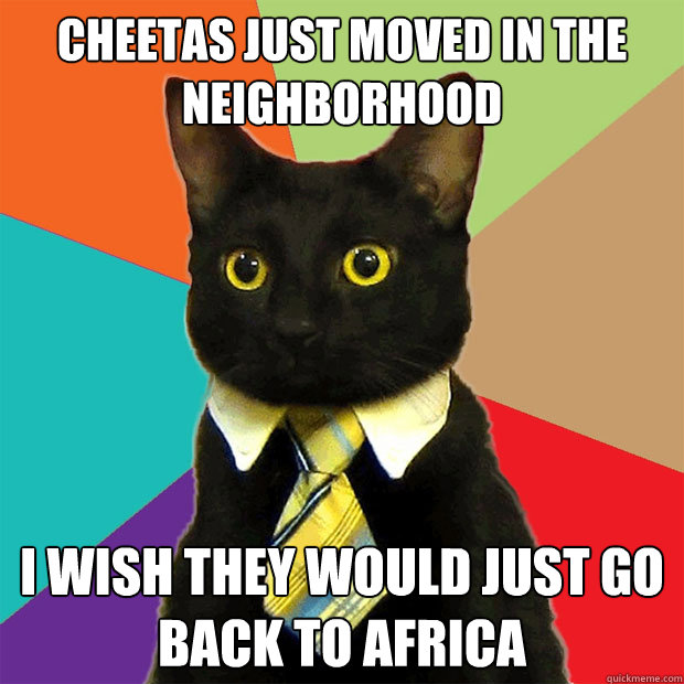 Cheetas just moved in the neighborhood I wish they would just go back to africa  Business Cat