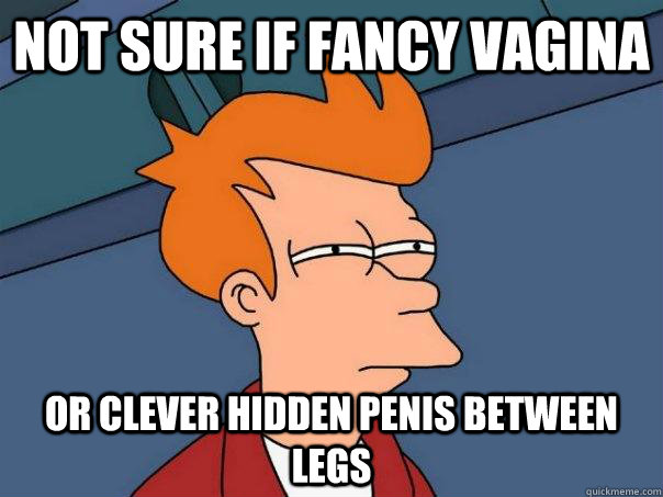 Not sure if fancy vagina Or clever hidden penis between legs  Futurama Fry