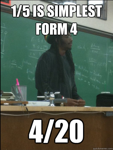 1/5 is simplest form 4 4/20  Rasta Science Teacher