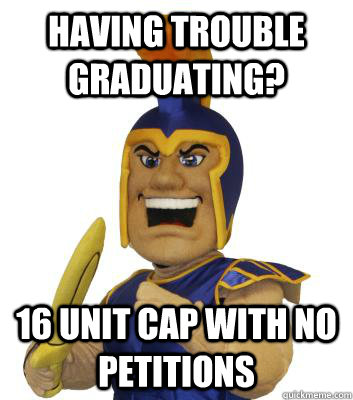 Having trouble graduating? 16 unit cap with no petitions  SJSU Sammy the Spartan