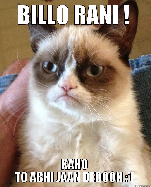 BILLO RANI ! KAHO TO ABHI JAAN DEDOON :'( Grump Cat