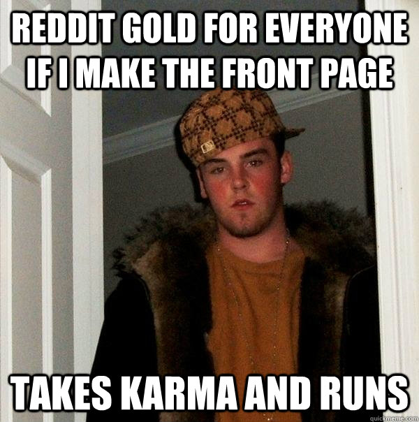 Reddit Gold for everyone if I make the front page takes karma and runs   Scumbag Steve