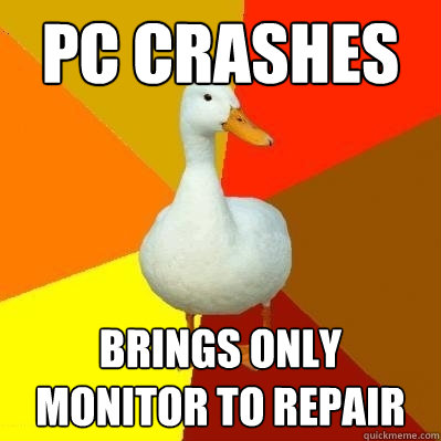 pc crashes brings only monitor to repair  Tech Impaired Duck