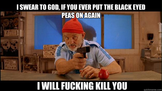 I swear to god, if you ever put the black eyed peas on again I will fucking kill you  