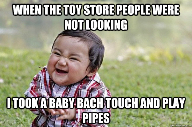 when the toy store people were not looking I took a baby bach touch and play pipes  Evil Toddler