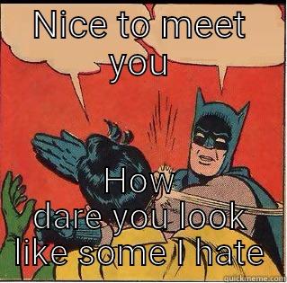 The nerve of some people - NICE TO MEET YOU HOW DARE YOU LOOK LIKE SOME I HATE Slappin Batman