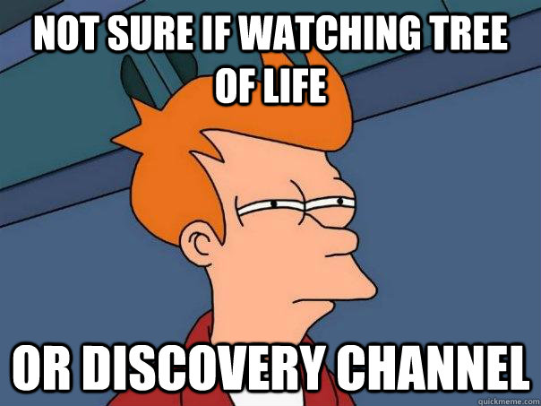 not sure if watching tree of life  or discovery channel  Futurama Fry