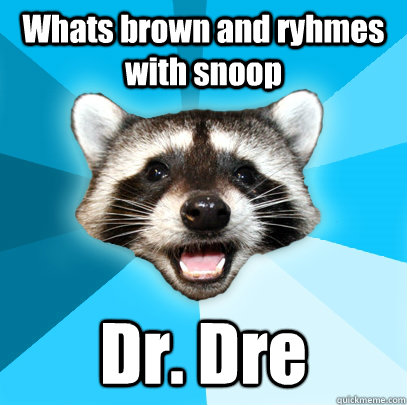 Whats brown and ryhmes with snoop Dr. Dre  Lame Pun Coon