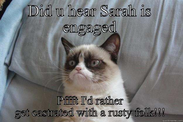 DID U HEAR SARAH IS ENGAGED PFFFT I'D RATHER GET CASTRATED WITH A RUSTY FOLK!!! Grumpy Cat