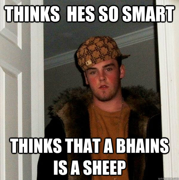 thinks  hes so smart THINKS THAT A bhains IS A SHEEP  Scumbag Steve