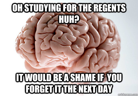 oh STUDYING FOR THE REGENTS HUH? IT WOULD BE A SHAME IF  YOU FORGET IT THE NEXT DAY  Scumbag Brain