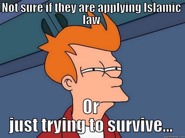 Not sure if they are applying Islamic Law - NOT SURE IF THEY ARE APPLYING ISLAMIC LAW OR JUST TRYING TO SURVIVE... Futurama Fry