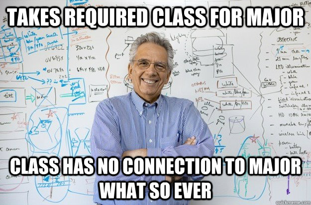 takes required class for major class has no connection to major what so ever  Engineering Professor