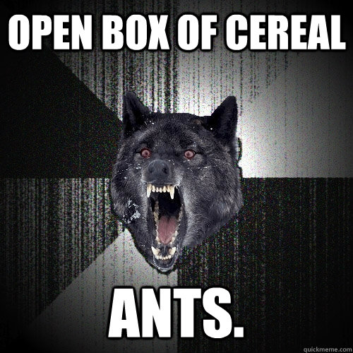 open box of cereAL ants.  Insanity Wolf