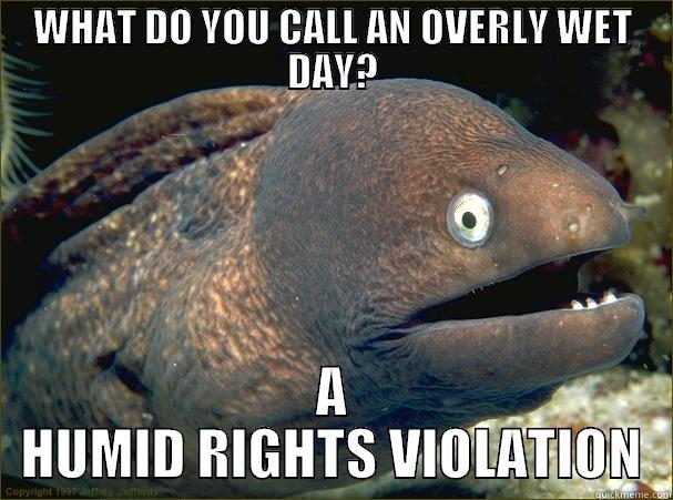 WHAT DO YOU CALL AN OVERLY WET DAY? A HUMID RIGHTS VIOLATION Bad Joke Eel