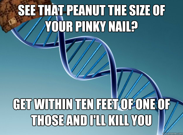 See that peanut the size of your pinky nail? Get within ten feet of one of those and I'll kill you - See that peanut the size of your pinky nail? Get within ten feet of one of those and I'll kill you  Scumbag Genetics