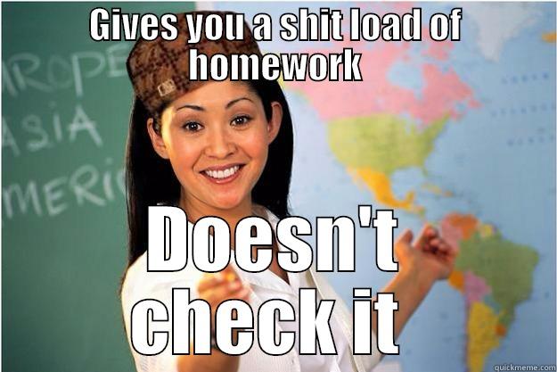 GIVES YOU A SHIT LOAD OF HOMEWORK DOESN'T CHECK IT  Scumbag Teacher