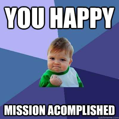 You happy Mission acomplished  Success Kid