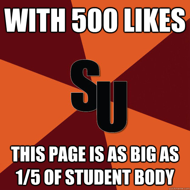 WITH 500 LIKES THIS PAGE IS AS BIG AS 1/5 OF STUDENT BODY  This School Is Too Small