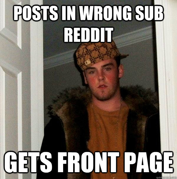 Posts in wrong sub reddit Gets front page  Scumbag Steve