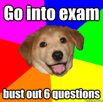 Go into exam bust out 6 questions  Advice Dog