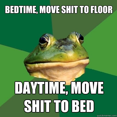 BEDTIME, MOVE SHIT TO FLOOR DAYTIME, MOVE SHIT TO BED  Foul Bachelor Frog