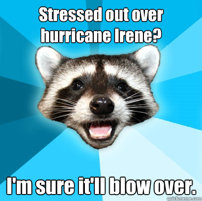 Stressed out over hurricane Irene? I'm sure it'll blow over.  Lame Pun Coon