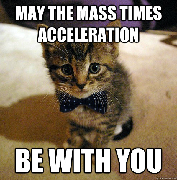 May the mass times acceleration  be with you - May the mass times acceleration  be with you  Physics Kitten