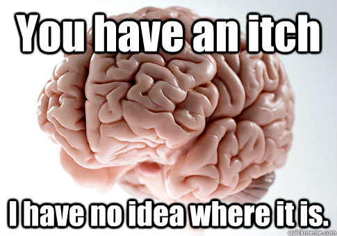 You have an itch I have no idea where it is.   Scumbag Brain