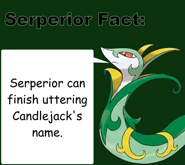 Serperior can finish uttering Candlejack's name.  Serperior Facts