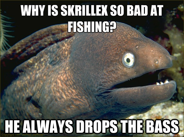 why is skrillex so bad at fishing? he always drops the bass  Bad Joke Eel