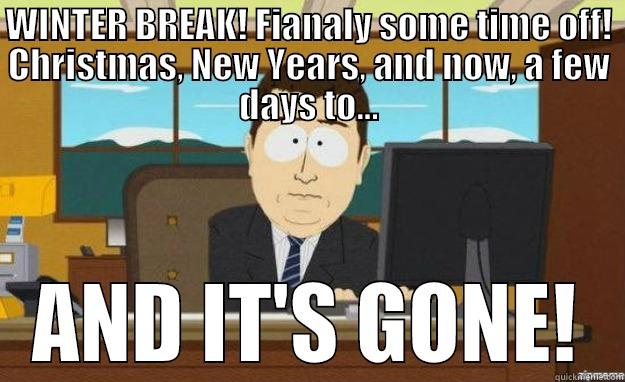 WINTER BREAK! FINALLY SOME TIME OFF! CHRISTMAS, NEW YEARS, AND NOW, A FEW DAYS TO... AND IT'S GONE! aaaand its gone