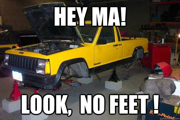 hey ma! look,  no feet !  jeep memes