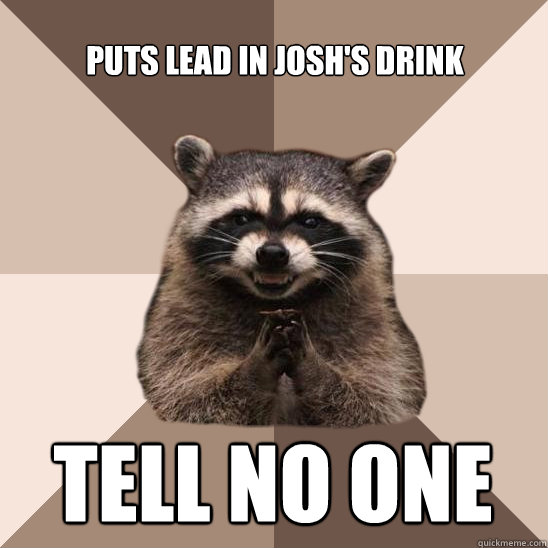 puts lead in josh's drink Tell no one  - puts lead in josh's drink Tell no one   Evil Plotting Raccoon