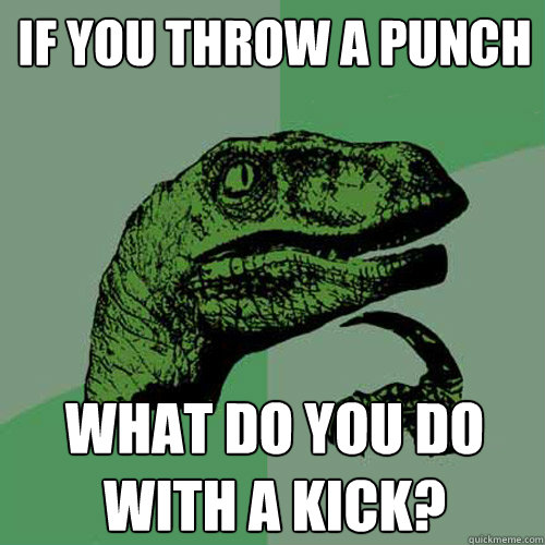 If you throw a punch What do you do with a kick?  Philosoraptor