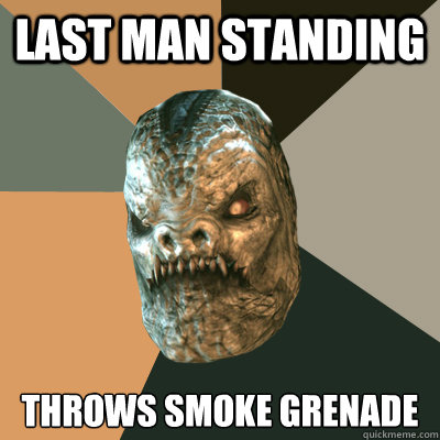 Last man standing throws smoke grenade  