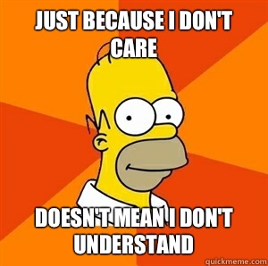 Just because I don't care 
 doesn't mean I don't understand  Advice Homer