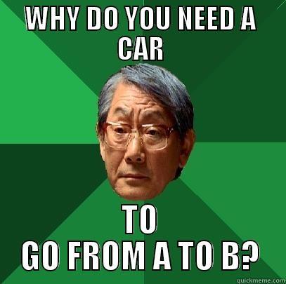 car meme  - WHY DO YOU NEED A CAR TO GO FROM A TO B? High Expectations Asian Father