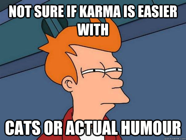 Not sure if karma is easier with cats or actual humour  Futurama Fry