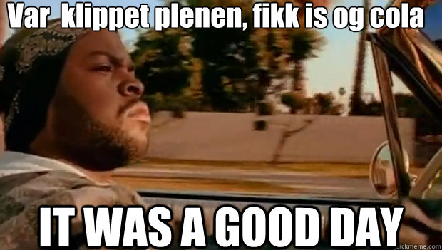 Var å klippet plenen, fikk is og cola IT WAS A GOOD DAY  It was a good day