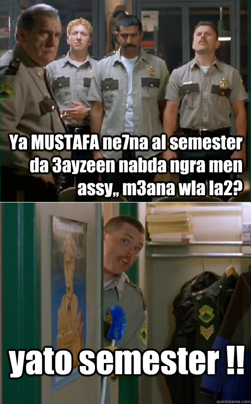 Ya MUSTAFA ne7na al semester da 3ayzeen nabda ngra men assy,, m3ana wla la2? yato semester !!   hey farva