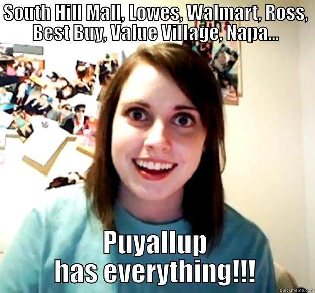 SOUTH HILL MALL, LOWES, WALMART, ROSS, BEST BUY, VALUE VILLAGE, NAPA... PUYALLUP HAS EVERYTHING!!! Overly Attached Girlfriend