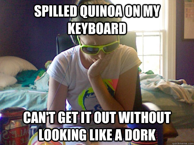 Spilled Quinoa on my keyboard can't get it out without looking like a dork  