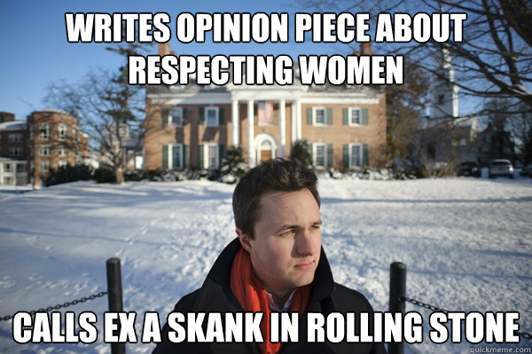 writes opinion piece about respecting women calls ex a skank in rolling stone  