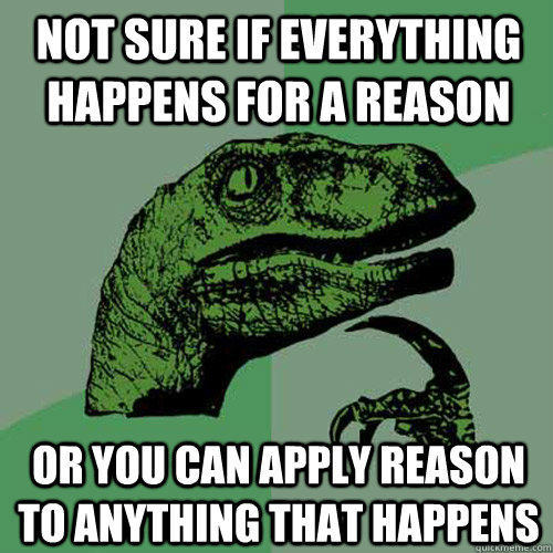Not sure if everything happens for a reason Or you can apply reason to