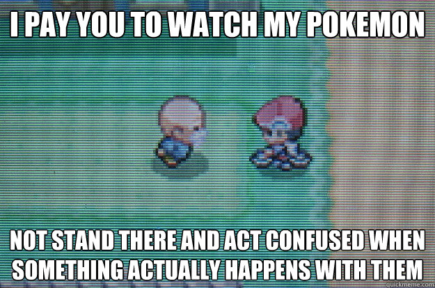 I pay you to watch my pokemon Not stand there and act confused when something actually happens with them  Sexually Oblivious Daycare man